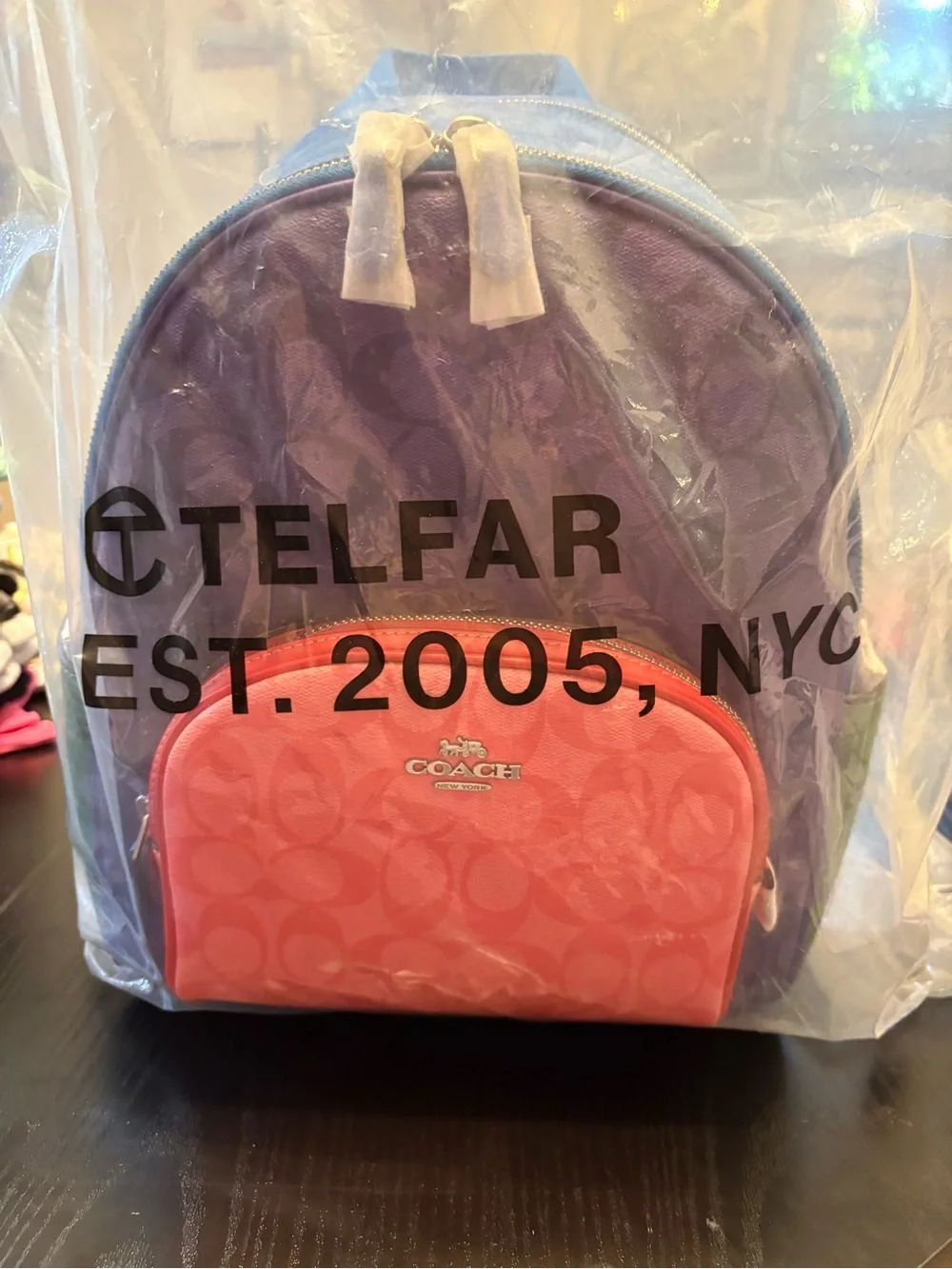 COACH Purple and Coral Signature Mini Backpack